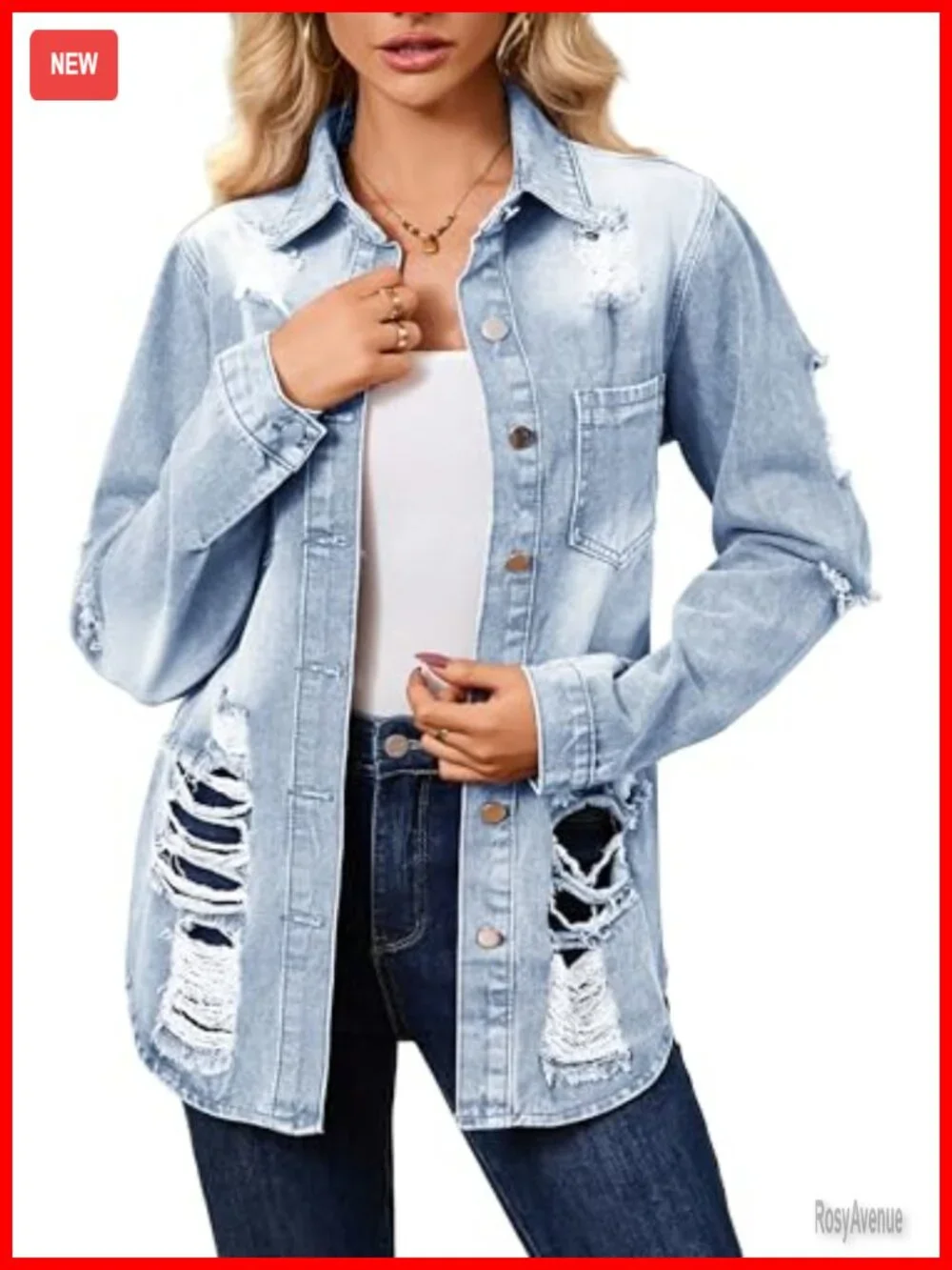 Long Sleeve Classic Trucker Denim Jacket with Pockets